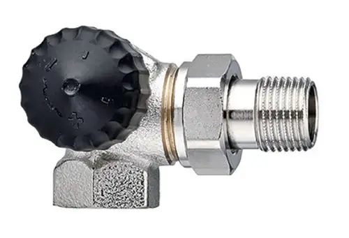 Thermostatventilunterteil mit schwarzem Drehknopf und metallischem Gewinde. Das Produkt gehört zur IMI Hydronic Engineering Reihe und ist für Heizungsinstallationen konzipiert.